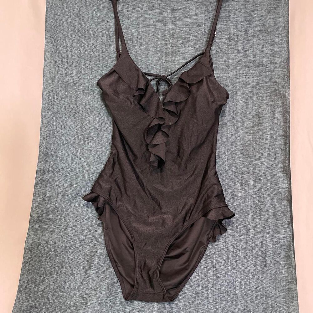 Chelsea & Violet Women's Black Swimsuit Backless one-piece with ruffles